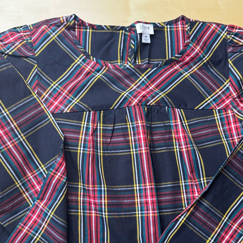 J. Crew Multicolor Tartan Plaid Holiday Top